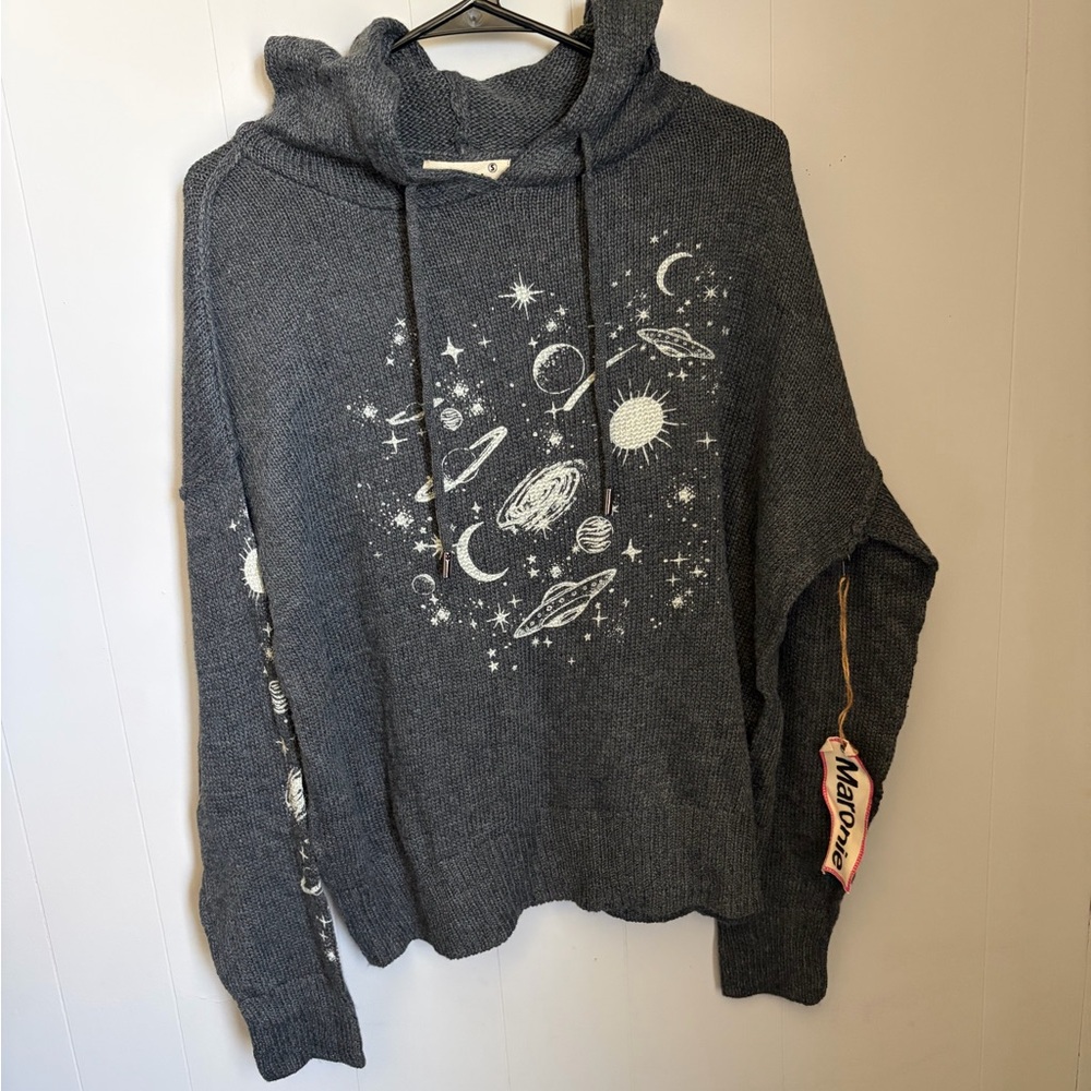 Celestial Print Hooded Tunic Sweater - Gray